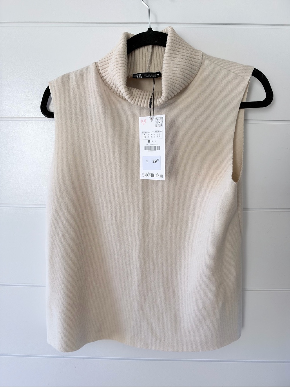 ZARA Cream Sleeveless Turtleneck Top